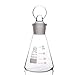 HUAOU 50ml Glass Erlenmeyer Flask, Laboratory Glassware Flask with Ground Glass Stopper for Chemistry Classroom Home Use, 3.3 Borosilicate Labware Conical Flask, Narrow Mouth, Printed Graduation