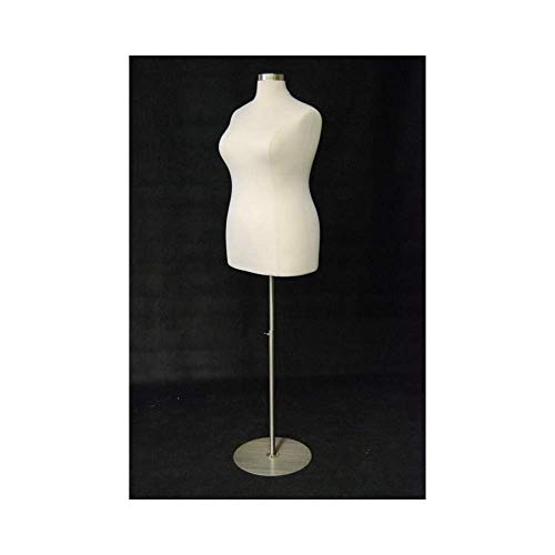 Female Mannequin Plus Size Dress Form Torso with Round Metal Base and Neck Cap - Off White Premium Fully Pinnable Women's Dress Form (18/20) - Thumbnail 3