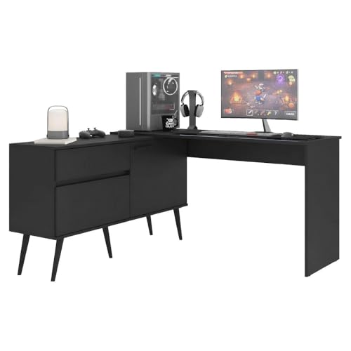 Multimóveis Mesa Gamer em L para Computador 2 Portas 1 Gaveta Arena MP6050 Preto
