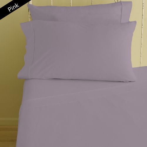 16-20 inches Pocket Hotel Finish Adjustable 1-Piece Fitted Sheet,1-Piece Flat Sheet & 2-Piece Pillowcases Both 400 TC 100% Egyptian Cotton (King,Solid,Pink)