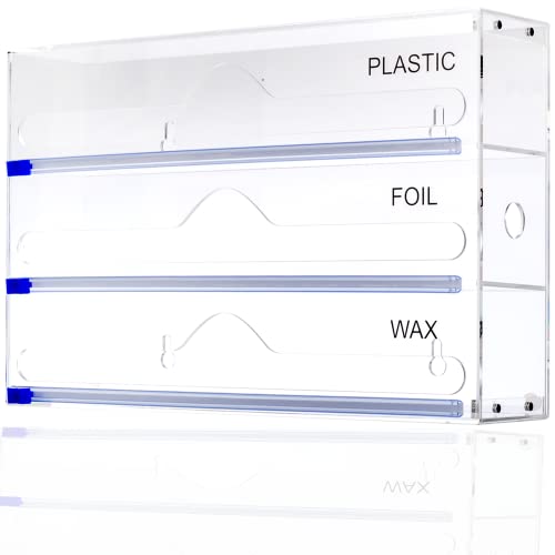 YOC Wrap Dispenser, Clear Acrylic Foil, Wax Organizer with Slide Cutter, Suitable for Wall Mounting or Kitchen Drawer, Compatible with 12 Inch Rolls (3 in 1 Wrap Dispenser)