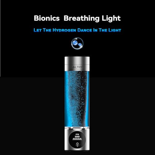 ALTHY Performance Hydrogen Water Generator Bottle, SPE#PEM Dual Chamber Technology, H2 Analytics Certified to IHSA Standard, PPB & Time & Battery Display Screen