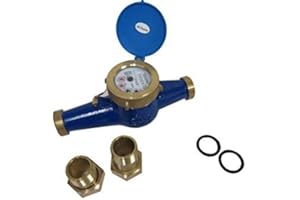 PRM 1-1/4 Inch Multi-Jet Brass Totalizing Water Meter – Sealed Dry Dial, Pulse Output, Internal Strainer, Epoxy-Coated, Polyethylene Measuring Chamber, 104°F Max Temp, 150 psi Max Pressure
