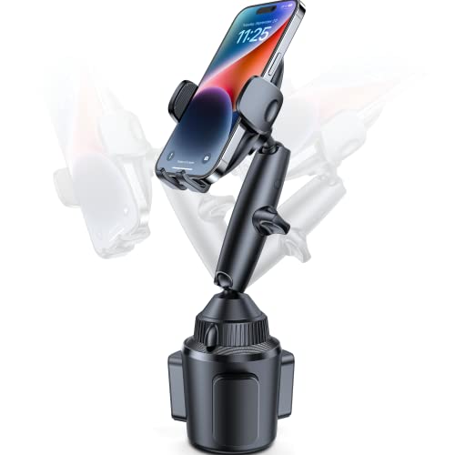 EXELIQ Tri-Pivot Cup Holder Car Phone Mount, Universal Phone Holder for Car/Truck/SUV/Golf Cart, with Expandable Base, Compatible with iPhone 15 14 13 All Phones
