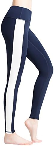 ZEROGSC Women’s Yoga Pants - Workout Running Tummy Control Stretch Power Flex Striped Leggings (YPW113-Navy-Medium)