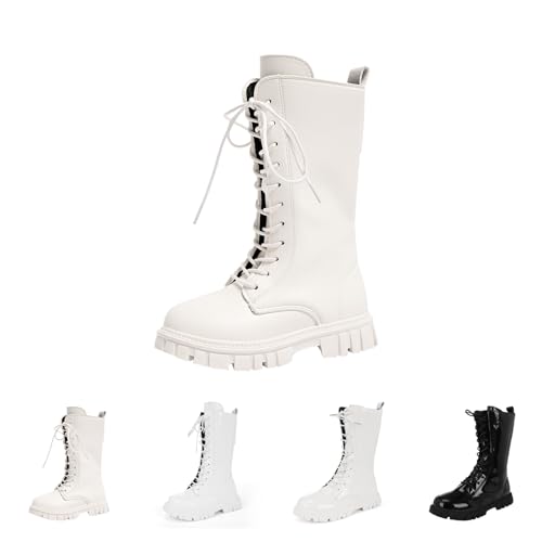 white boots kids Girls Boots Spring Autumn Winter Single Mid Calf Boot British Single Booties Side Zipper Leather Shoe Little Girl Boot Casual Lace-Up Warm School Shoes white lace up Booties kids 9