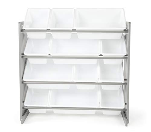 31gBQx7dDJL - Tot Tutors Kids' Toy Storage Organizer with 12 Plastic Bins, Grey/White (Inspire Collection)