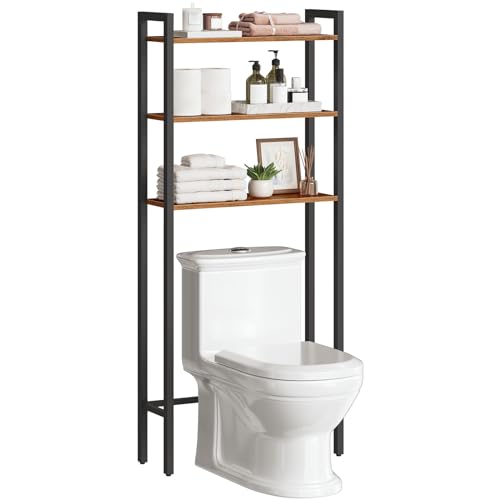 HOOBRO Toilet Storage Shelf, 3 Tier Over Toilet Bathroom Organizer Shelf, Freestanding Over the Toilet Storage Rack with Multi-Functional Shelves, Space Saver, Rustic Brown EBF41TS01