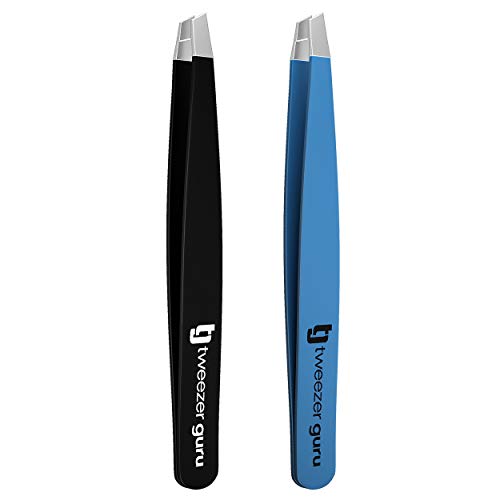 image for Tweezers Set - Tweezer Guru Stainless Steel Slant Tip Eyebrow Tweezers