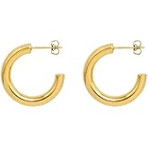 Stainless Steel C-Shaped Hoop Earrings, Sold as a Pair