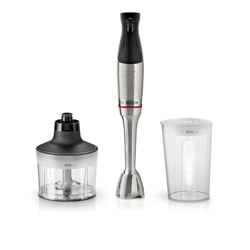 Bosch Stabmixer ErgoMaster Serie 6, Zerkleinerer, einhändig bedienbar, 4 Edelstahl-Klingen verschleißfreie Keramik-Kupplung, Luftkühlung, langlebig, M