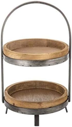 Unishopping Wooden Tray Round 2 Tier Rustic Tabletop Storage Tray Farmhouse Charm Stand Organizer L:9 1/2" x W:10" x H:19 1/2" 1 pc