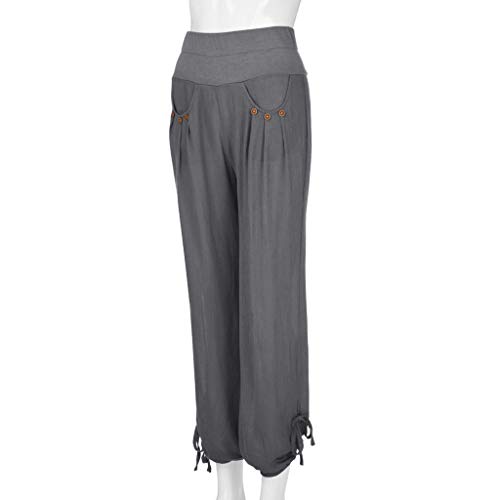 TIFENNY Fashion Harlan Trousers for Women Solid Buttons Cotton and Linen Casual Loose Trouser Wide Leg Pants Close The Foot Gray