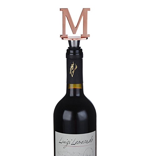 Wine and Beverage Bottle Stopper With Rose Gold Finish,M-Initial (Letter M)