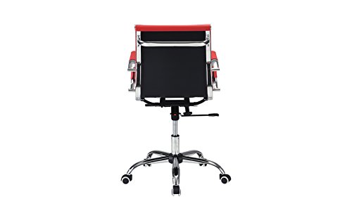 image for Sofamania Modern Ribbed Faux Leather Office Chair, Mid Back Ergonomic 