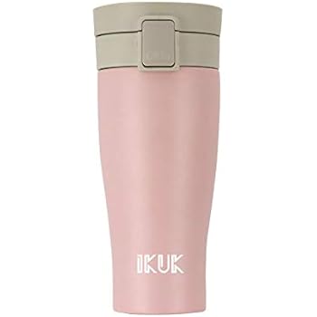 IKUK Porcelain Lining/Stainless Steel Thermos, 18-Ounce Vacuum Insulated Beverage Bottle/Travel Mug with Flip Top Lid