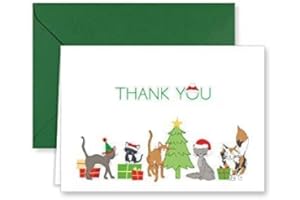 Paper Frenzy Christmas Kitty Cats Holiday Thank You Note Cards and Green Envelopes - 25 pack