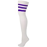AJs Retro Thigh High Tube Socks - White, Purple-M
