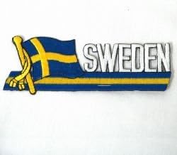 Sweden Sidekick Word Country Flag Iron on Patch Crest Badge ... 1.5 X 4.5 Inches ... New