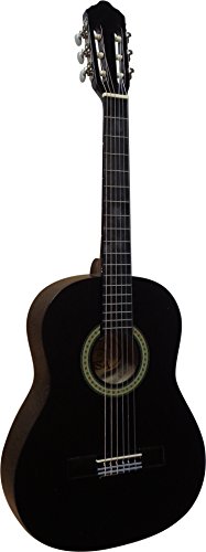 34-GITARRE-KONZERTGITARRE-IM-SET-CLASSIC-SCHWARZ-DECKE-LINDENHOLZ-TASCHE-BAND-SAITEN-3xPIK-STIMMGERT-ET33B-C5