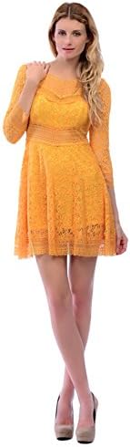 CARAPACE Womens Women's Bohemian Lace Dress Long Sleeves MUSTARD L