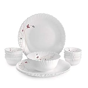 Cello Opalware Dazzle Lush Fiesta Dinner Set, 13Pcs, White