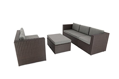 Baner Garden (K35-CH) 4 Pieces Outdoor Furniture Complete Patio Cushion Wicker Rattan Garden Corner Sofa Couch Set, Chocolate - Thumbnail 4