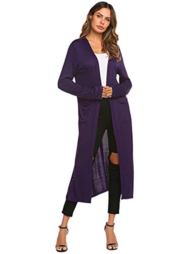 Locryz Long Duster Cardigans for Women Casual Long Sleeve Open Front Sweaters Purple Medium