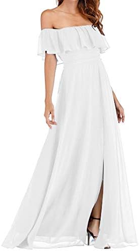 Umissy Women's Off Shoulder Split Bridesmaid Dresses Long Chiffon Formal Prom Gowns