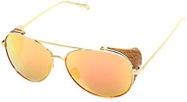Caixia Unisex S1139 Leather Detail Side Shield Metal Aviator 60mm Sunglasses