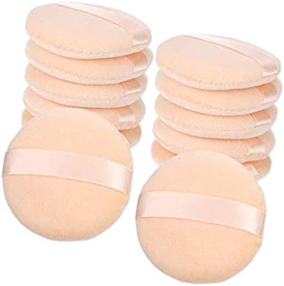 12 Pcs Facial Beauty Sponge Cotton Powder Puff Pads Round Large Size with Strap Makeup Loose Powder Puff Face Foundation Makeup Tool for Face Body