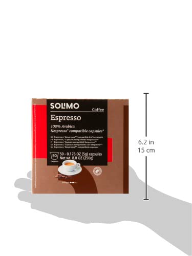 AMAZON BRAND – SOLIMO ESPRESSO CAPSULES, MEDIUM ROAST, COMPATIBLE WITH ORIGINAL BREWERS, PACK OF 1X50 CAPSULE (50 COUNT)