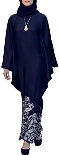 Amara Navy Blue Embroidered Formal Long Sleeve Modest Kaftan Abaya Gown Dress for Women