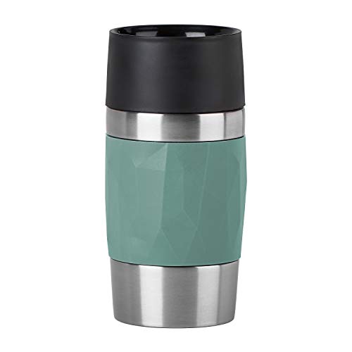 Emsa Travel Mug Compact Thermobecher klein, Isolierbecher 300 ml, 3h heiÃ, 6h kalt, Kaffeebecher to Go aus Edelstahl, auslaufsicher, spülmaschinengeeignet, 360°-Trinköffnung, grün N21603