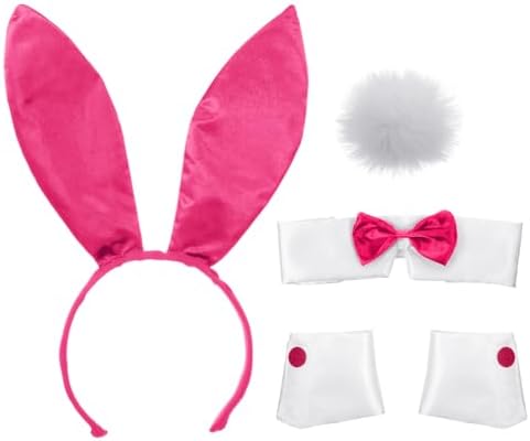 Set De Disfraz De Conejo – Diadema De Orejas De Peluche, Pajarita Y Cola Esponjosa, Accesorio De Cosplay Para Niños Y Adultos, Ideal Para Pascua, Halloween Y Fiestas Temáticas, Color Rosa