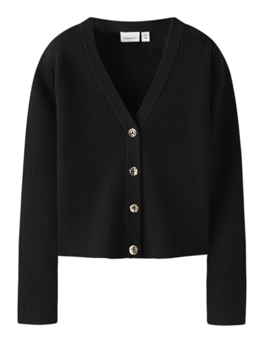 NAME IT Nkflarenlise XSL LS Knit Card - Tarjeta de Punto para niña, Negro, 122-128