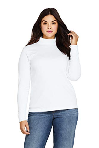Lands' End Women's Mock Turtleneck Relaxed Long Sleeve Cotton Shirt Top White