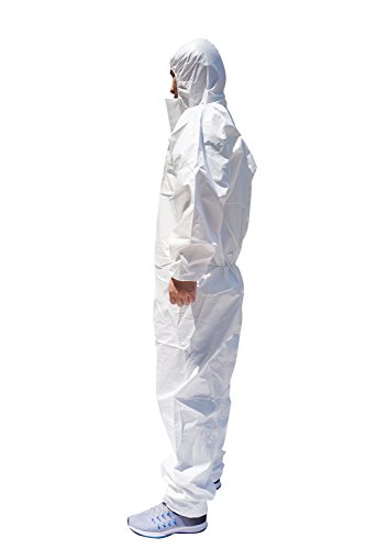 Raygard 5 Pack White Protective Disposable Microporous Coveralls 30203 Breathable Suit with Hood, Elastic Cuffs and Zip Front Opening(2X-Large)