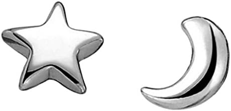 Pink Universe Mini Silver Moon and Star Earrings with Silver Plugs
