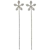 Shiny Diamond Flower Earrings,Tassel Dangle Earrings for Women Wedding Drop Earring Fashion Jewelry Gifts (Silver)