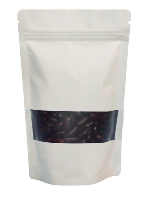 Rightpak Window Stand Up Pouches 100 Pieces 16cm x 23cm, White Matt Resealable Food Packing Smell Proof, Zip Lock Tear Notches Bags