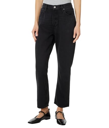 PAIGE Women's Billy Crop Covered Button Fly in Dark Dawn Distressed Dark Dawn D…