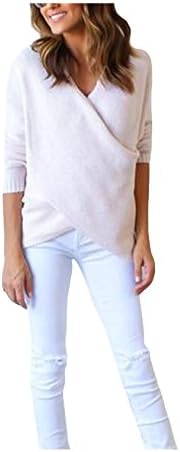 Letuwj Womens Sweater Knitted Cross Sweatshirt White Large