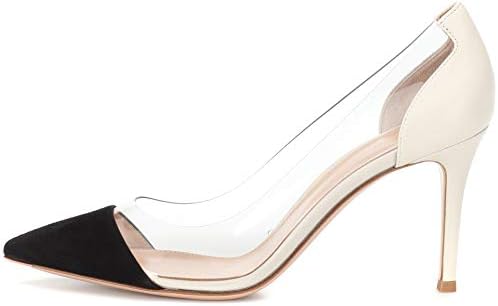 YODEKS Women's Cap Toe Pumps 85mm High Heel Transparent Shoes Stiletto Dress Pumps