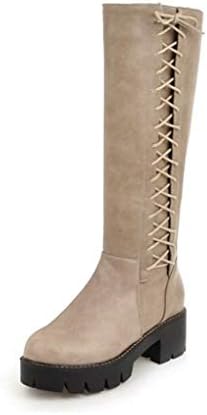 HAOLIEQUAN Women Knee High Boots Cross Strap Zipper Winter Shoes Women Fashion Platform Thick High Heels Boots Size 33-43