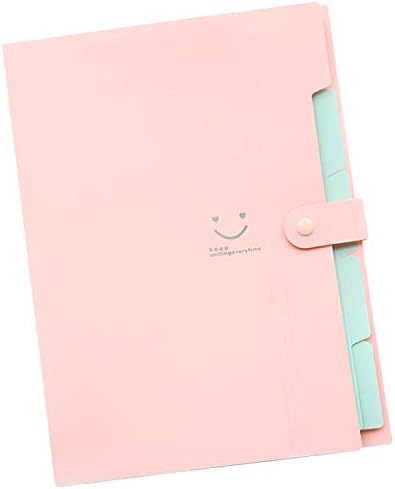 5 Pockets Expanding File Folders | Accordion Document & Paperwork Organizer, School & Office Supplies | A4 Letter Size, Button Closure |Storage Solution for Business, Home, Classroom (Light Pink)