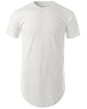 Mens Hipster Hip Hop Basic Long T-shirt with Zipper Trim (L, White)