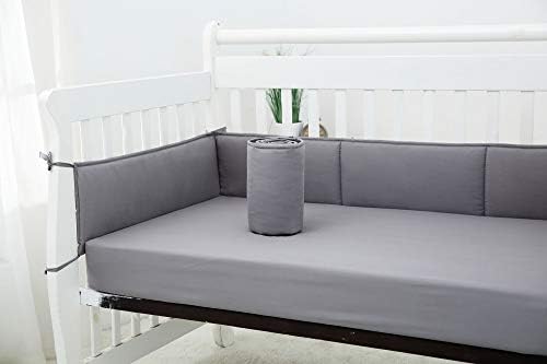 CaSaJa Baby Breathable Crib Bumper Pads for Standard Cribs, Machine Washable Padded Crib Liner, 100% Silky Soft Microfiber Polyester,4 Piece/Gray