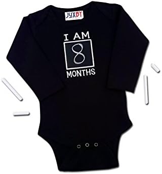 Juxby Baby Boy's Months Old Milestone Chalkboard Frame on Black LS Bodysuit-6m