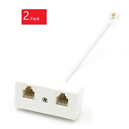 iExcell 2-Way RJ11 US Telephone Plug to RJ11 Socket Adapter and Splitter for Landline Telephone,2Pcs,White